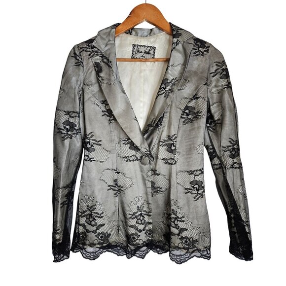 Vintage Orna Farho Black Lace Overlay Single Button Blazer Jacket Women Size T38 - Picture 1 of 16